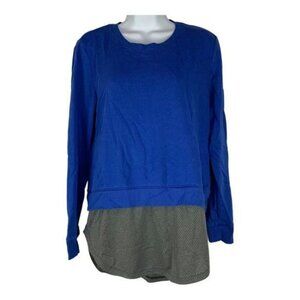 Adidas Womens Blue Long Sleeve Mesh Layered Pullover Top Size Small